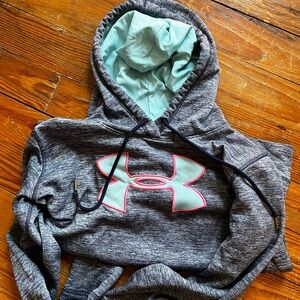 Under Armour Gray Heather Hoodie with Mint and Pink Logo